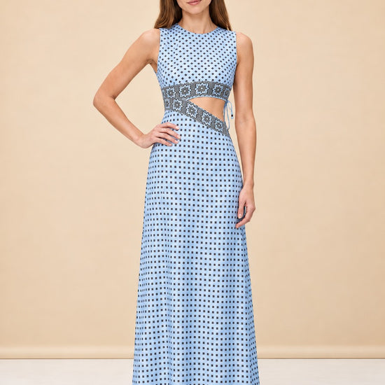 Patterned Cutaway Silk Maxi Dress — model front 2