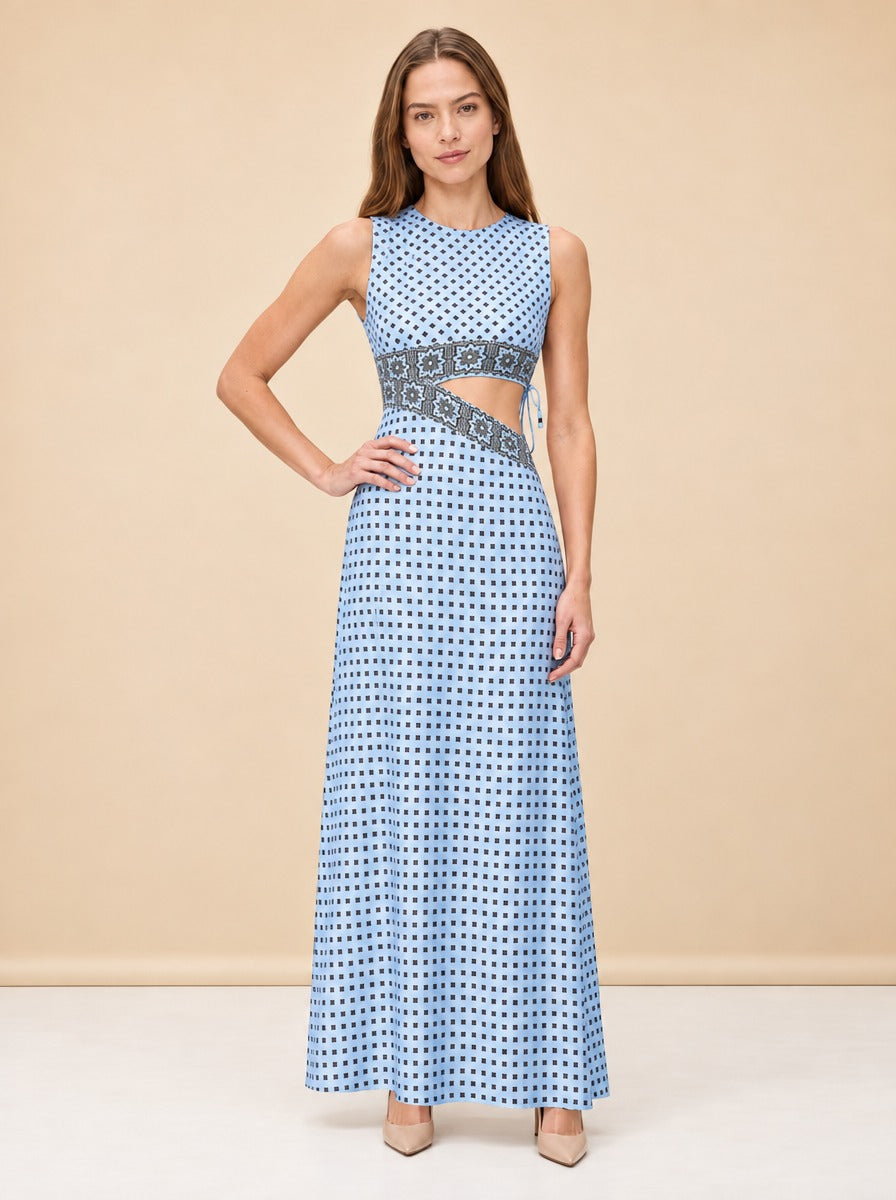 Patterned Cutaway Silk Maxi Dress — model front 2