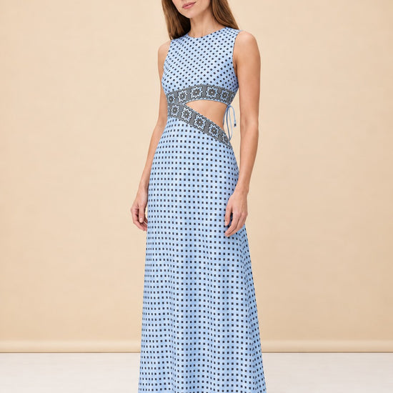 Patterned Cutaway Silk Maxi Dress — model front 3