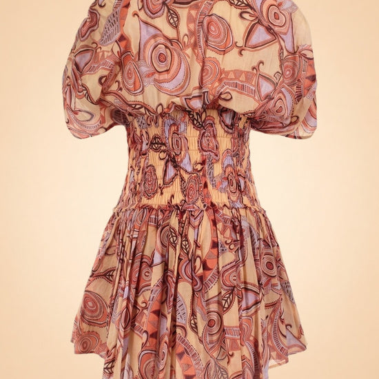 A.L.C. Peach/Coral Abstract Puff-Sleeve Dress — back