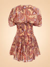 A.L.C. Peach/Coral Abstract Puff-Sleeve Dress — back