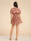A.L.C. Peach/Coral Abstract Puff-Sleeve Dress — on model, back