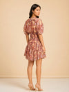A.L.C. Peach/Coral Abstract Puff-Sleeve Dress — detail