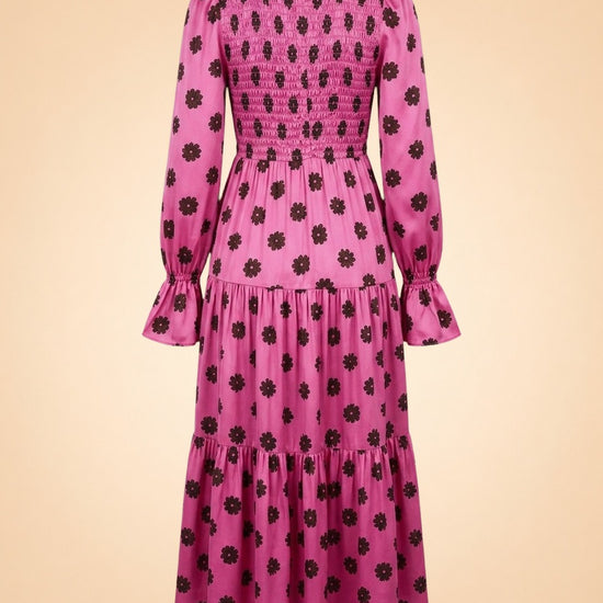 Petra Pink Retro Floral Shirred Dress ghost_back