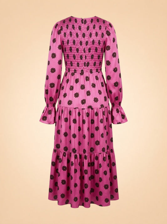 Petra Pink Retro Floral Shirred Dress ghost_back