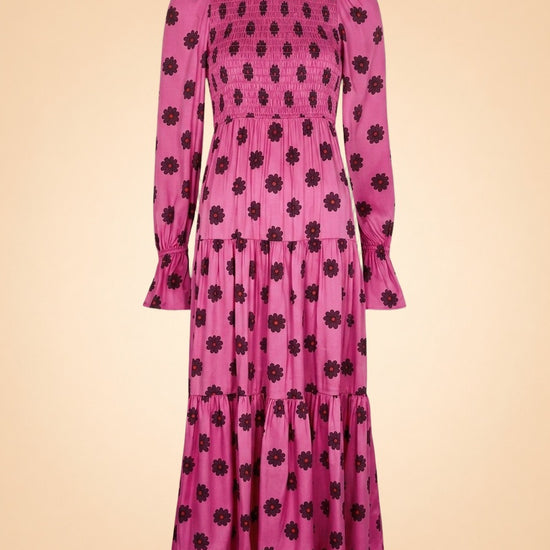 Petra Pink Retro Floral Shirred Dress ghost_front