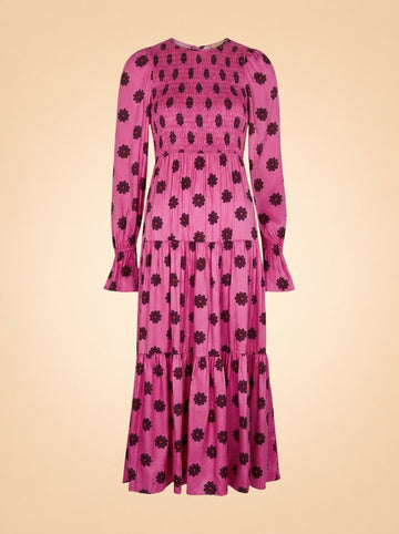 Petra Pink Retro Floral Shirred Dress ghost_front
