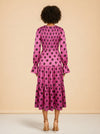 Petra Pink Retro Floral Shirred Dress model_back