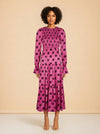 Petra Pink Retro Floral Shirred Dress model_front