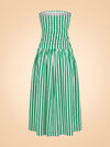 RHODE Pia Dress (green/white stripe, ruched strapless) — back