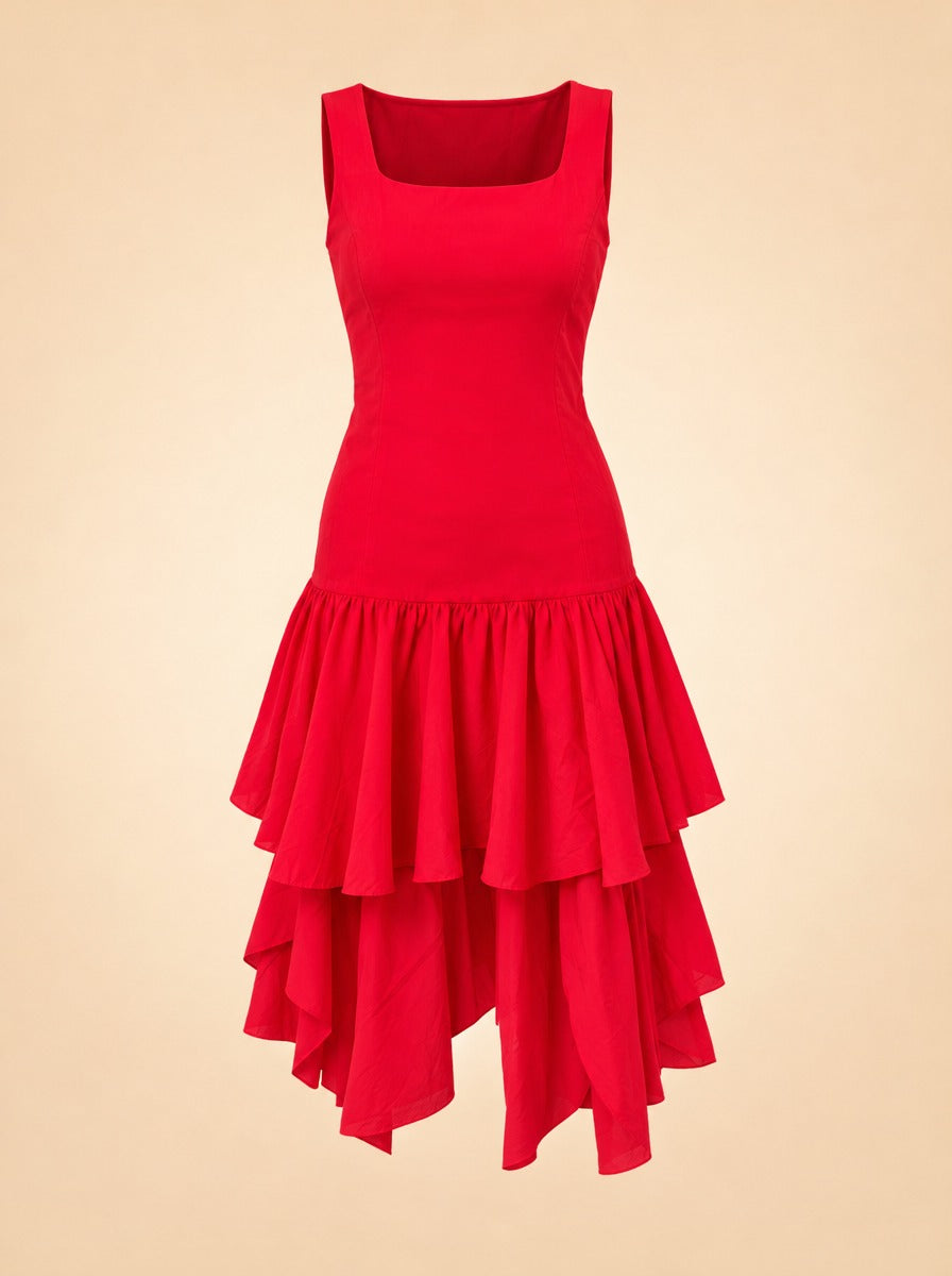 Red Loeffler Randall Ruffle Dress ghost_front
