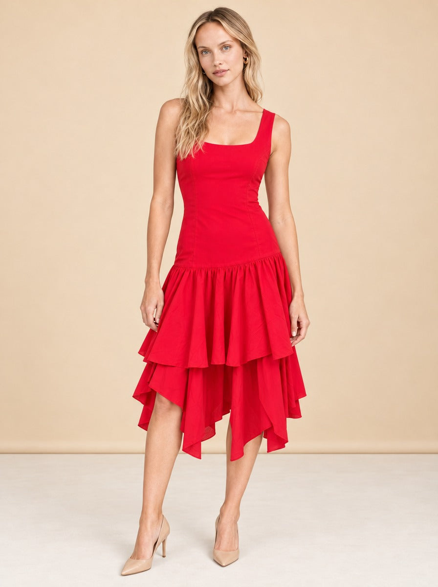 Red Loeffler Randall Ruffle Dress model_front_2