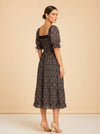 Pink & black floral dress model_over_shoulder
