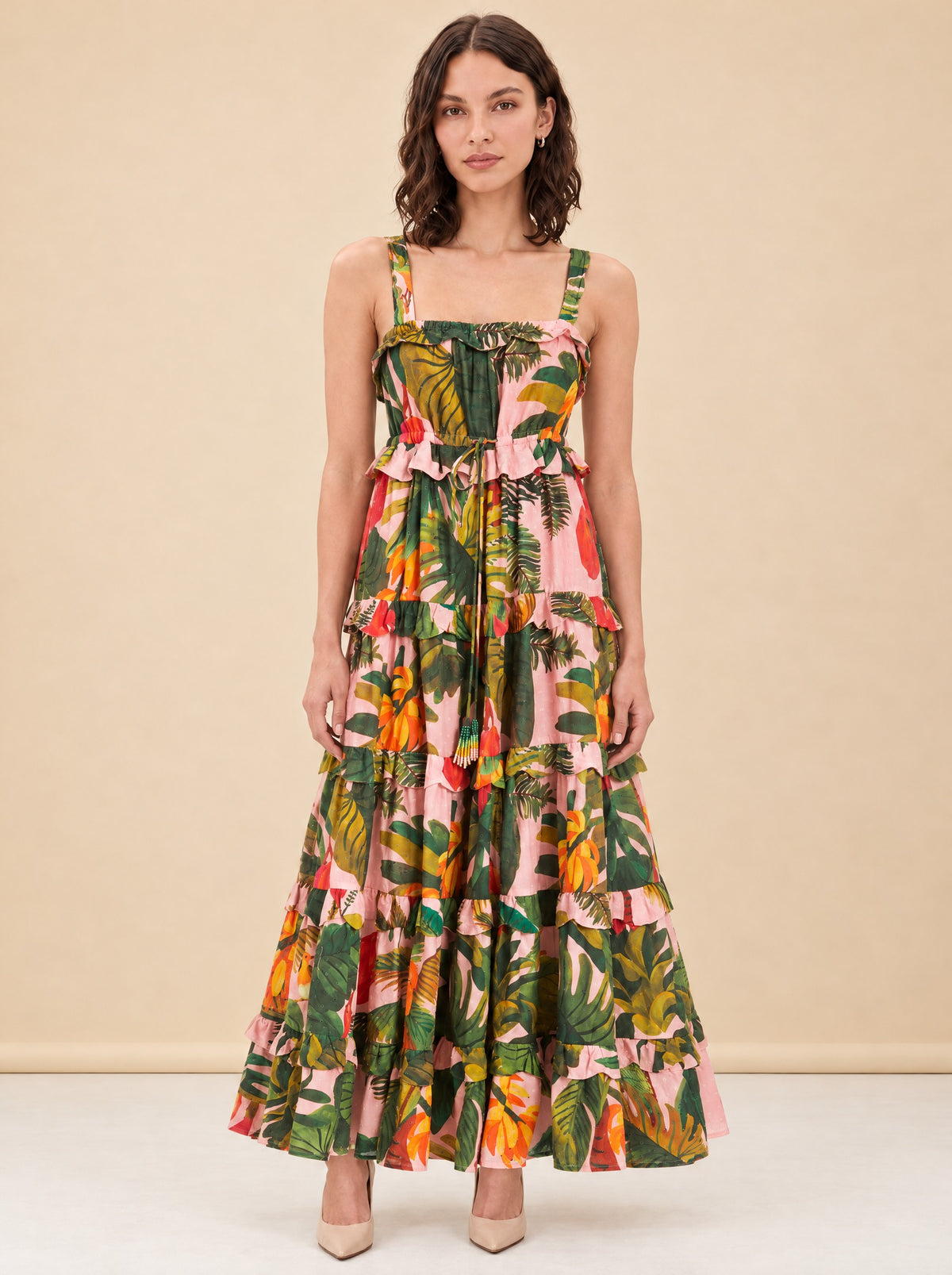 Tiered Maxi Dress - Pink Cocoa Forest model_front