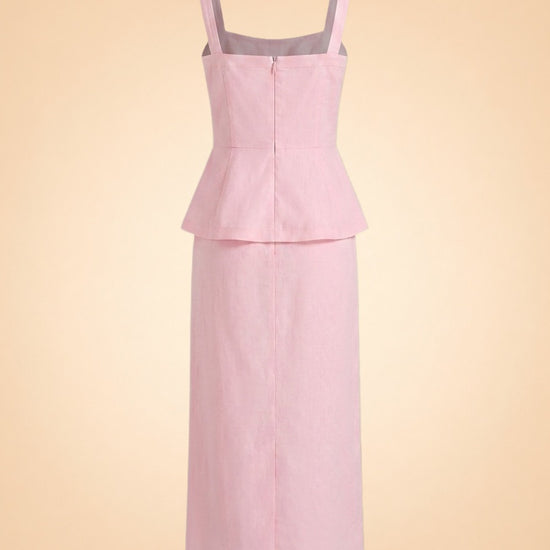 Fanm Mon Pink Embroidered Floral Linen Dress — back