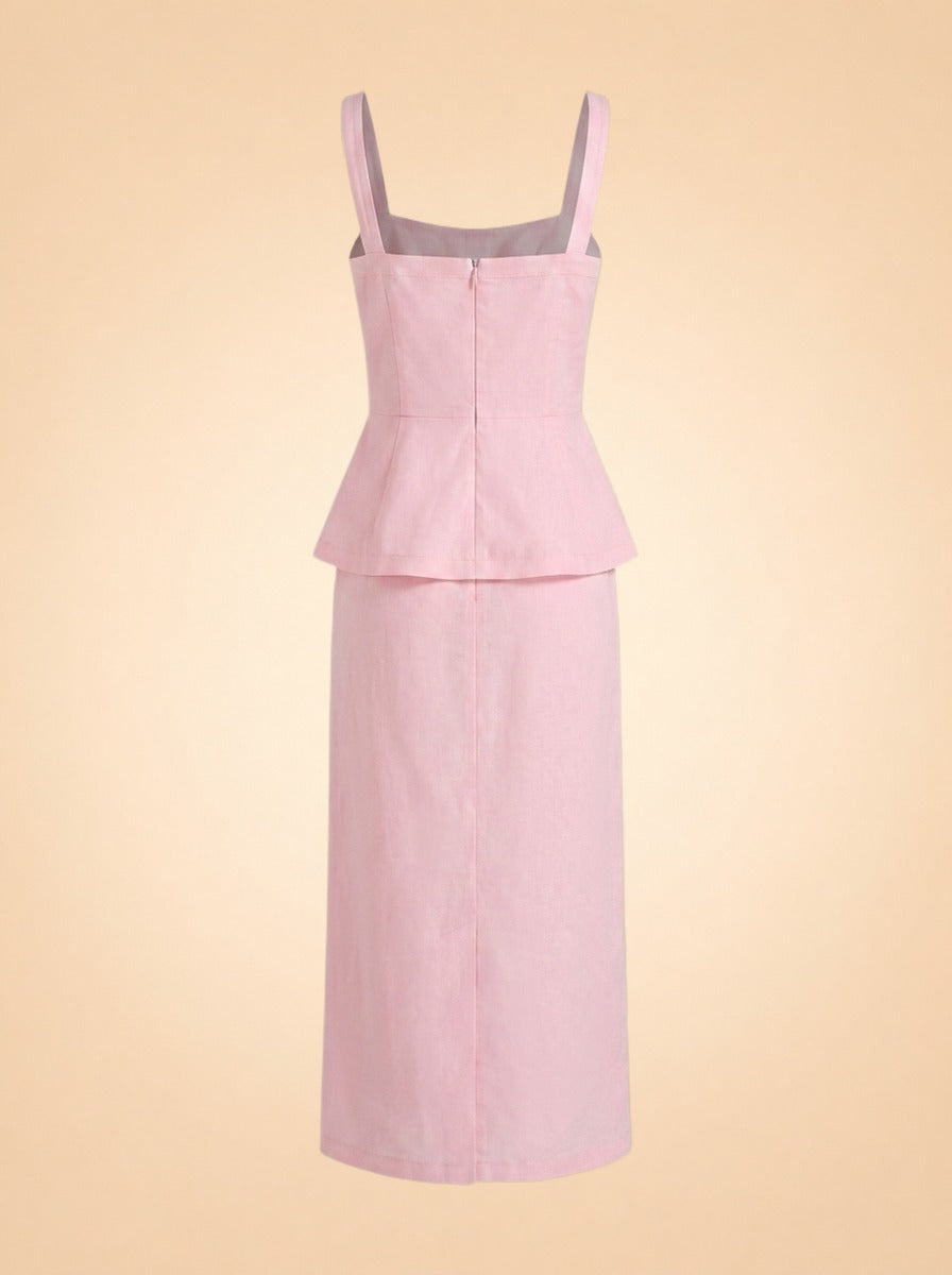 Fanm Mon Pink Embroidered Floral Linen Dress — back