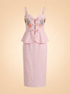 Fanm Mon Pink Embroidered Floral Linen Dress — front