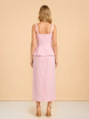 Fanm Mon Pink Embroidered Floral Linen Dress — on model, back