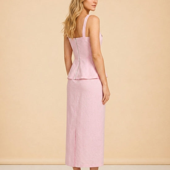 Fanm Mon Pink Embroidered Floral Linen Dress — detail