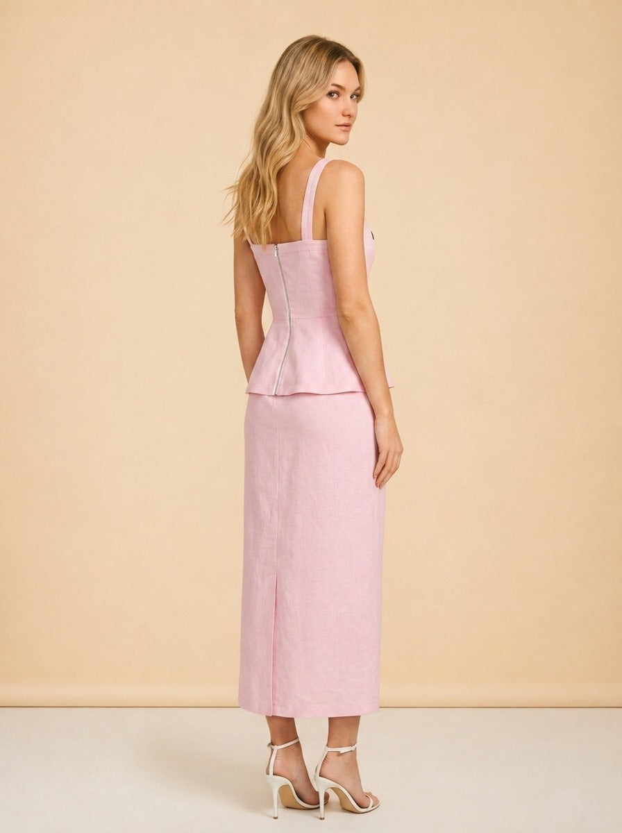 Fanm Mon Pink Embroidered Floral Linen Dress — detail