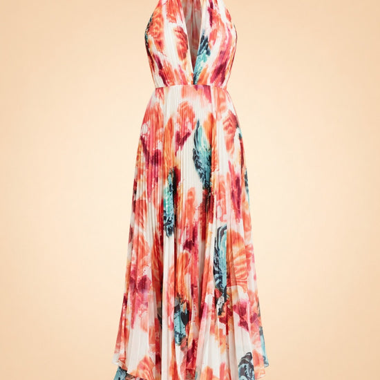 Clare Pleated Halter Maxi Dress — ghost front