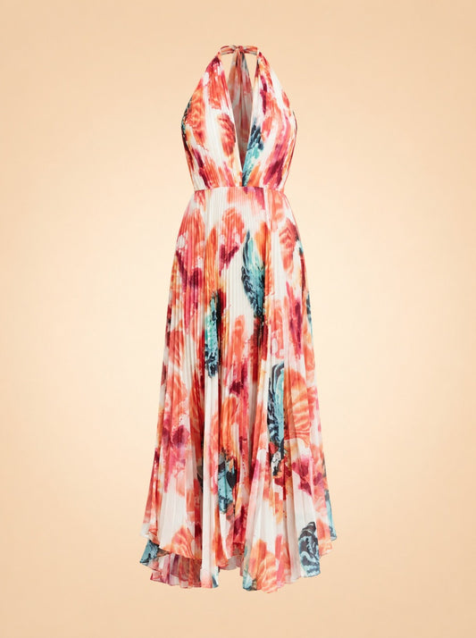Clare Pleated Halter Maxi Dress — ghost front