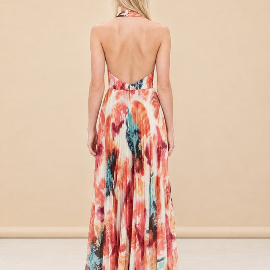 Clare Pleated Halter Maxi Dress — model back