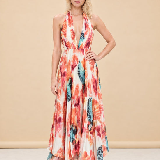 Clare Pleated Halter Maxi Dress — model front 2