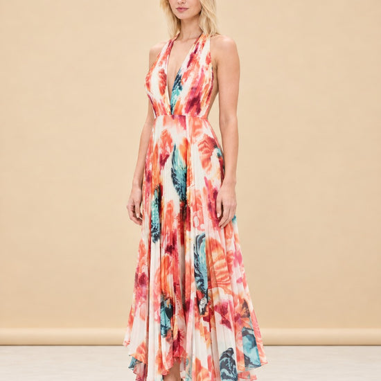 Clare Pleated Halter Maxi Dress — model front 3