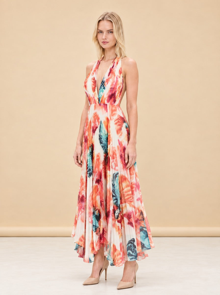 Clare Pleated Halter Maxi Dress — model front 3