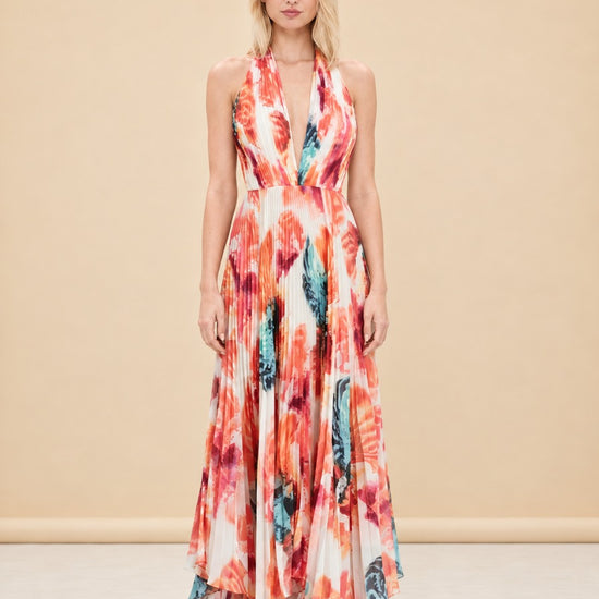 Clare Pleated Halter Maxi Dress — model front