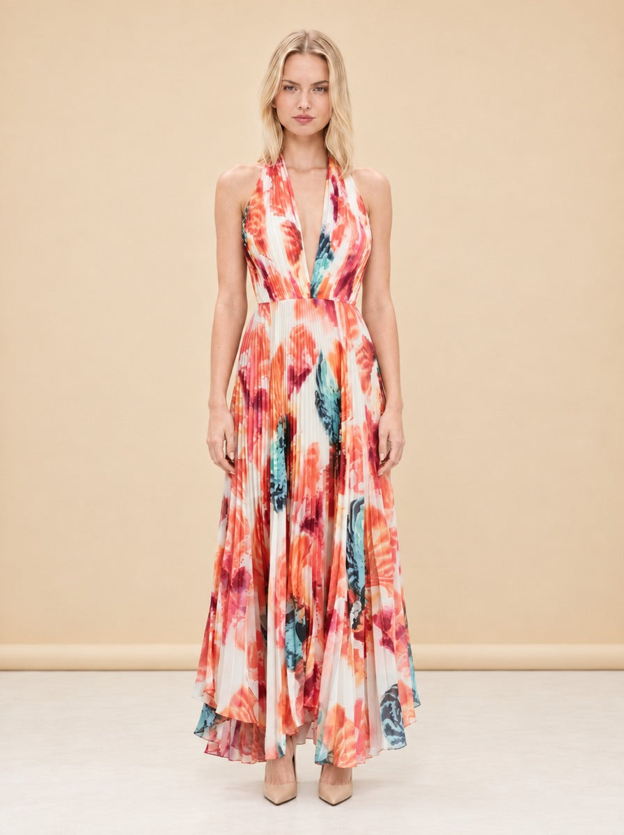 Clare Pleated Halter Maxi Dress — model front