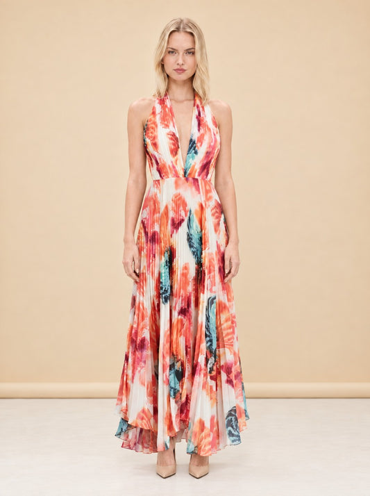 Clare Pleated Halter Maxi Dress — model front
