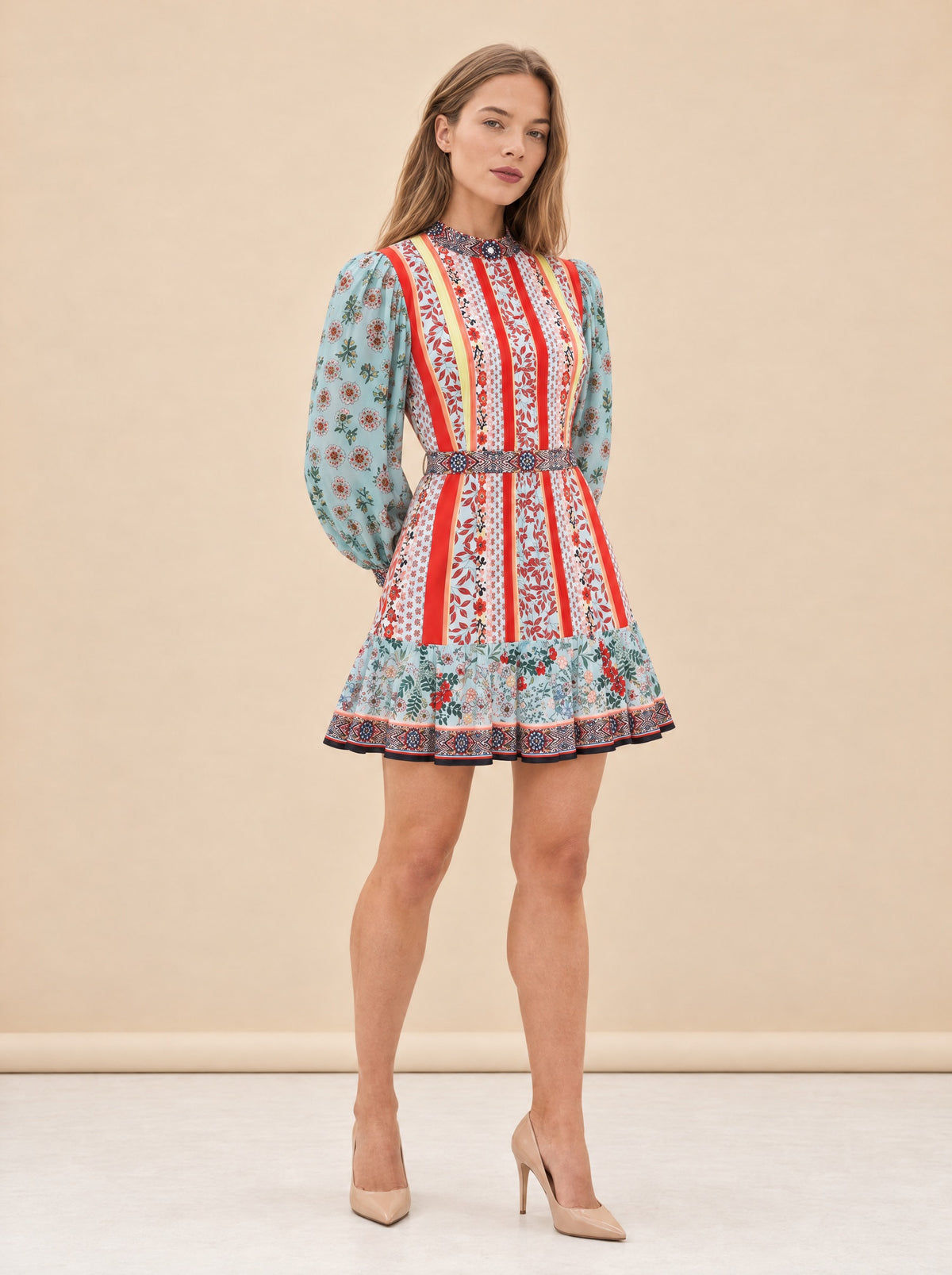Poplin pintucked mini dress model_front_2