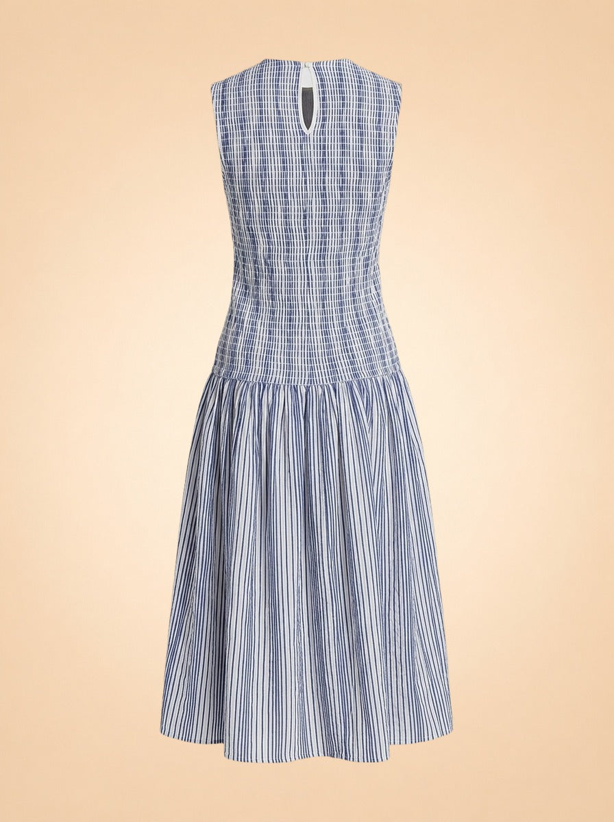 Porter Smocked Drop Waist Midi-Dress by Marie Oliver — back detail