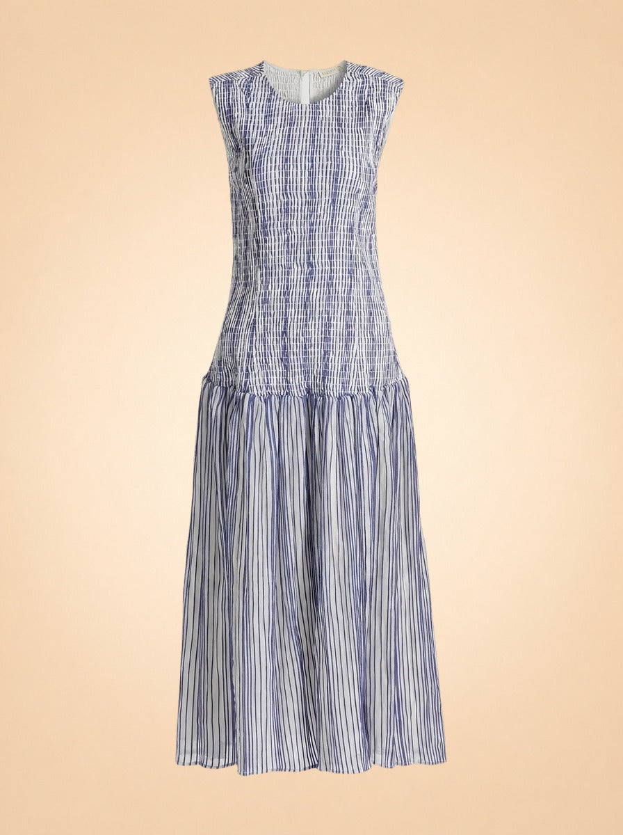 Porter Smocked Drop Waist Midi-Dress by Marie Oliver — front detail