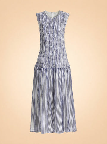 Porter Smocked Drop Waist Midi-Dress by Marie Oliver — front detail