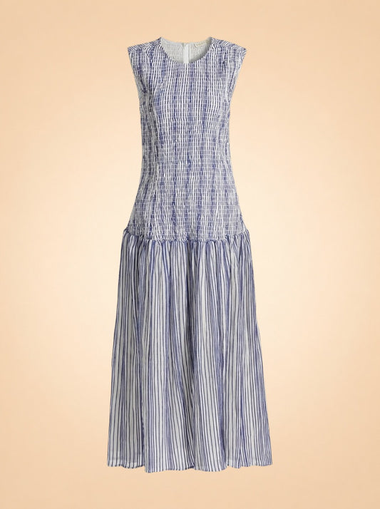 Porter Smocked Drop Waist Midi-Dress by Marie Oliver — front detail