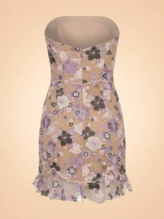 Posy Mini Dress Strapless Purple Morning Bloom ghost_back