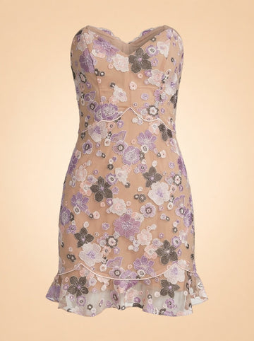 Posy Mini Dress Strapless Purple Morning Bloom ghost_front