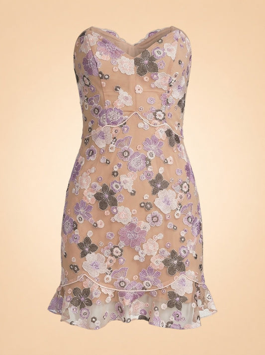 Posy Mini Dress Strapless Purple Morning Bloom ghost_front