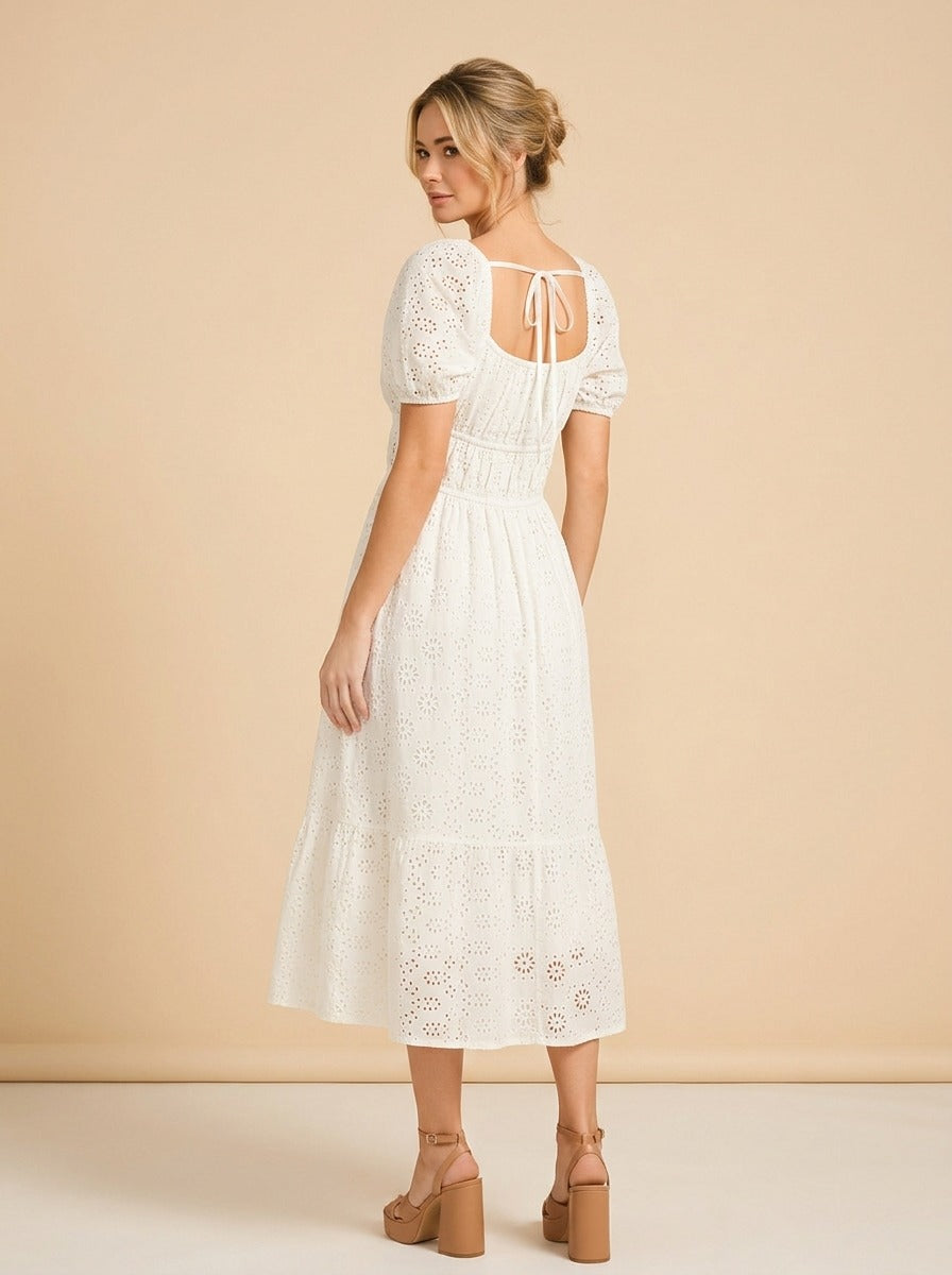 En Saison Puff Sleeve Midi model over shoulder