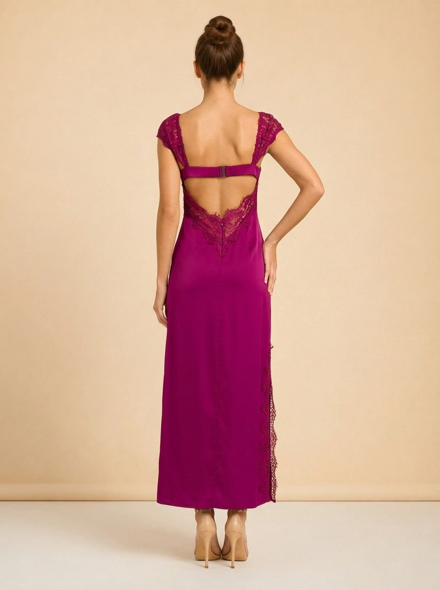 Purple Casey Lace-Inset Midi Dress model_back