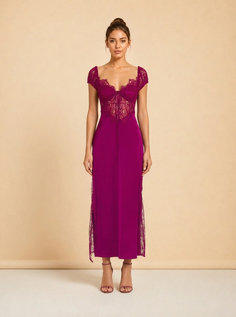 Purple Casey Lace-Inset Midi Dress model_front