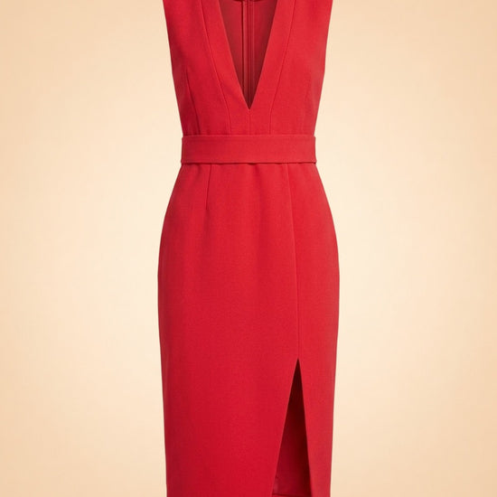 Red V-Neck Midi