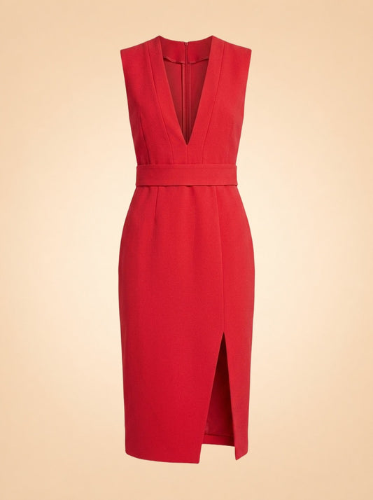 Red V-Neck Midi