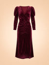 Red Velvet Alicia Gown with Puff Sleeves ghost_front