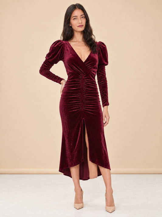 Red Velvet Alicia Gown with Puff Sleeves model_front_2