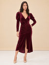 Red Velvet Alicia Gown with Puff Sleeves model_front_3