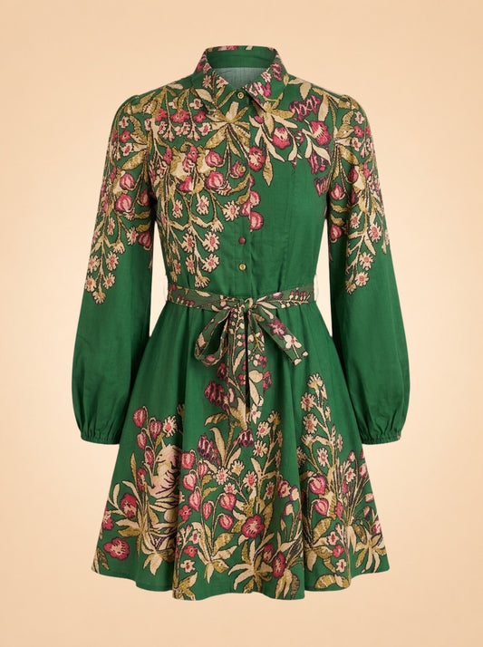 ROWENA DRESS UNICORN TAPESTRY FOREST by Banjanan — front detail